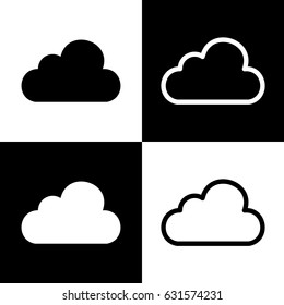 Cloud sign illustration. Vector. Black and white icons and line icon on chess board.