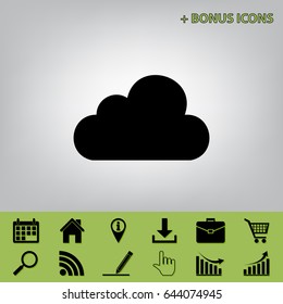 Cloud sign illustration. Vector. Black icon at gray background with bonus icons at celery ones