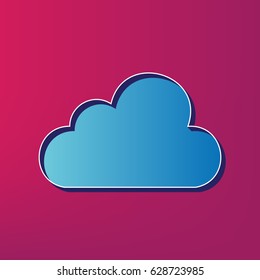 Cloud sign illustration. Vector. Blue 3d printed icon on magenta background.