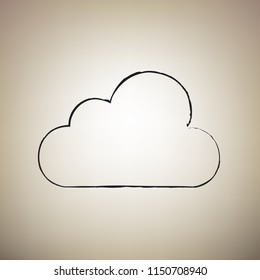 Cloud sign illustration. Vector. Brush drawed black icon at light brown background.