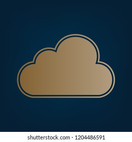 Cloud sign illustration. Vector. Golden icon and border at dark cyan background.