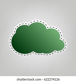 Cloud sign illustration. Vector. Green icon with outline for cutting out at gray background.