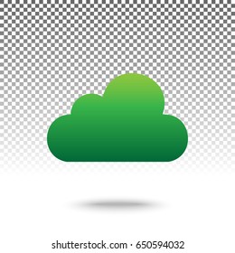 Cloud sign illustration. Vector. Green gradient icon with shadow at bottom on transparent and white background.