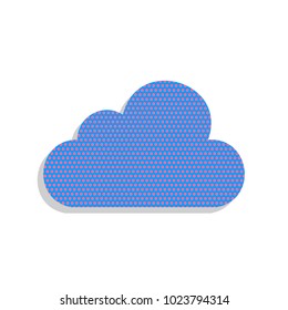 Cloud sign illustration. Vector. Neon blue icon with cyclamen polka dots pattern with light gray shadow on white background. Isolated.