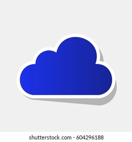 Cloud sign illustration. Vector. New year bluish icon with outside stroke and gray shadow on light gray background.