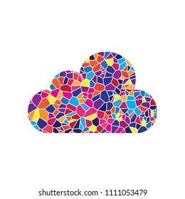 Cloud sign illustration. Vector. Stained glass icon on white background. Colorful polygons. Isolated.
