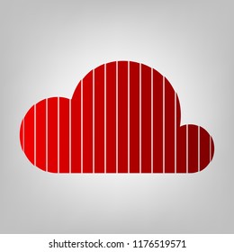 Cloud sign illustration. Vector. Vertically divided icon with colors from reddish gradient in gray background with light in center.