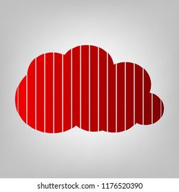 Cloud sign illustration. Vector. Vertically divided icon with colors from reddish gradient in gray background with light in center.