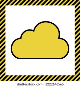 Cloud sign illustration. Vector. Warm yellow icon with black contour in frame named as under construction at white background. Isolated.
