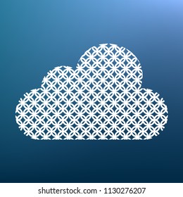 Cloud sign illustration. Vector. White textured icon at lapis lazuli gradient background.