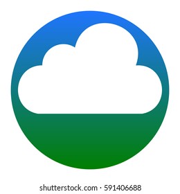 Cloud sign illustration. Vector. White icon in bluish circle on white background. Isolated.