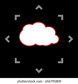 Cloud sign illustration. Vector. White icon in gray focus like mandala on black background.