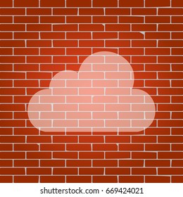Cloud sign illustration. Vector. Whitish icon on brick wall as background.