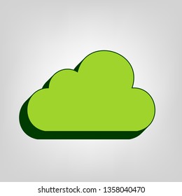 Cloud sign illustration. Vector. Yellow green solid icon with dark green external body at light colored background.