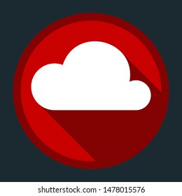 Cloud sign illustration. White icon with shadow on round red button at dark cyan background. Illustration.