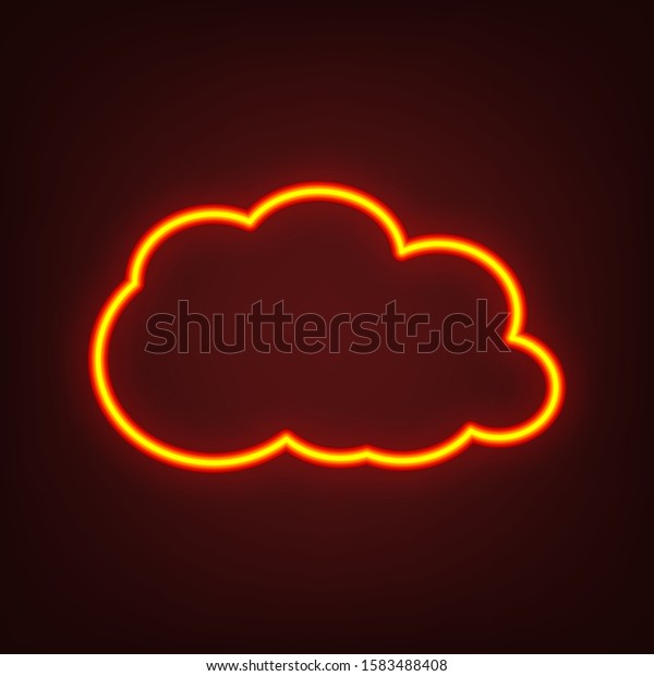 Cloud sign\
illustration. Yellow, orange, red neon icon at dark reddish\
background. Illumination.\
Illustration.
