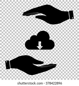 Cloud sign. Save or protect symbol by hands