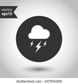 Cloud Sign. Storm Vector Icon. Lightning Cloud Vector Icon. Weather Symbol. Eps 10. Round Icon Design