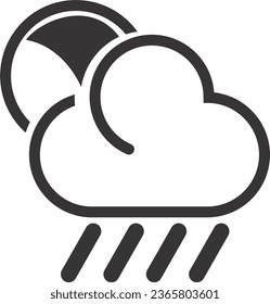 cloud sign with sun outline and filled flat vector 