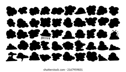 Cloud silhouette big collection set. Black white cloud vector isolated illustration