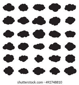 Cloud. Cloud silhouette. Clouds black print. Icon cloud set. Vector clouds isolated on white. Cloud computing Collection. Cloud frame. Cloud Design elements for weather forecast, web, app social media