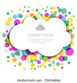 Cloud silhouette with colorful circles. Vector illustration, modern template design with place for text. Concept for business technology, strategy, innovation, creative, flyer, brochure, cover.