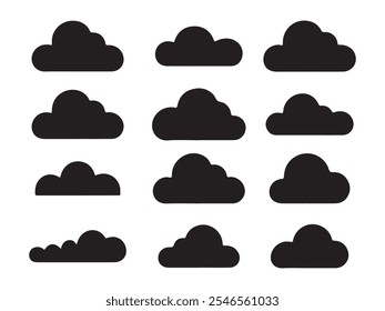 Cloud silhouette icon set vector on white background 