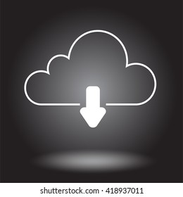 Cloud silhouette with outgoing arrow on black gradient. Vector illustration