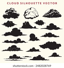 Cloud silhouette vector set, cloud shapes, Cloud clipart vector.