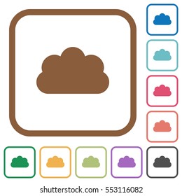 Cloud simple icons in color rounded square frames on white background