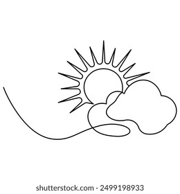 
Cloud  single line art, continuous one line drawing of  Isolated outline vector art 

