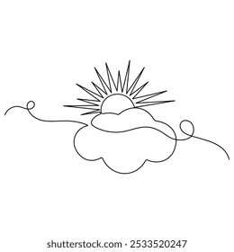 Cloud  single line art, continuous one line drawing of  Isolated outline vector icon