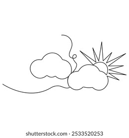 Cloud  single line art, continuous one line drawing of  Isolated outline vector icon