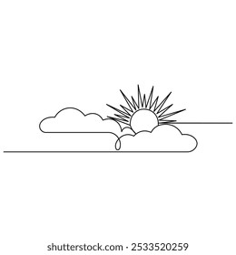 Cloud  single line art, continuous one line drawing of  Isolated outline vector icon