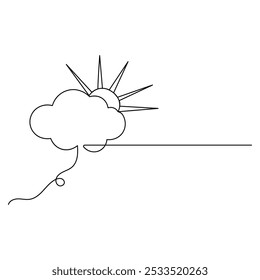 Cloud  single line art, continuous one line drawing of  Isolated outline vector icon
