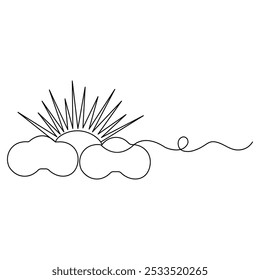 Cloud  single line art, continuous one line drawing of  Isolated outline vector icon