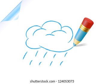 lápiz azul de boceto en la nube
