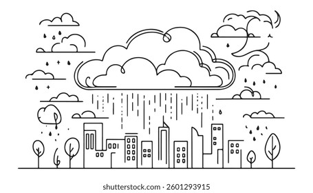 Cloud sketch. Vintage hand draw sky isolated element, retro line art or sketchy nature rain, wind. Outdoor ink cloudy storm, engraving pencil drawing, minimal graphic. Vector doodle set