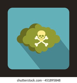 Cloud with skull and bones icon in flat style on a baby blue background