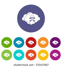 Cloud with skull and bones set icons in different colors isolated on white background