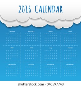 Cloud and Sky 2016 Modern calendar template .Vector