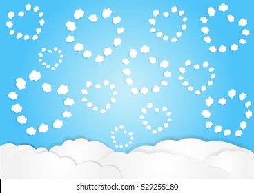 cloud with sky background, vector, copy space for text, illustration, paper art and origami style