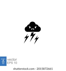 Cloud sky with character glyph icon. Angry storm cloud with lightning. sky with electric storm thunder. Weather for logo, app sticker, web. Vector illustration Design on white background. EPS 10