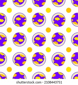 Cloud sky in circle bubble dot and loop hand draw seamless pattern on bright cute purple color background. modern design vector abstract illustration for fabric texture, wrap, girl wallpaper,art print
