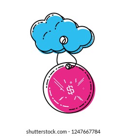 cloud sky with commercial tag hanging