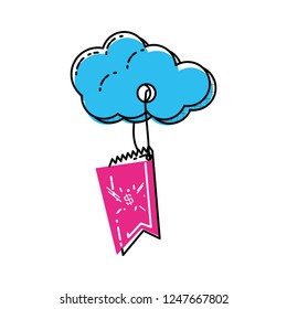 cloud sky with commercial tag hanging