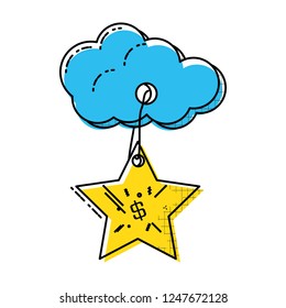cloud sky with commercial tag hanging
