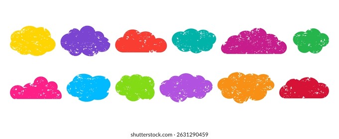 Wolke Himmel Buntstift Symbol, Kind Kreide doodle, bunte Holzkohle Kinderelement, Malpinsel handgezeichnet, Skizze niedlichen Wetter-Set, kindliche Kritzelblase einzeln auf weißem Bg. Vektorgrafik