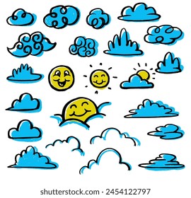 nube cielo garabato dibujado a mano conjunto de ilustración