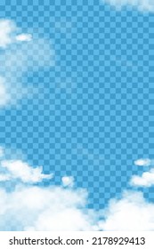 Cloud sky on blue transparent background,Backdrop beauty nature decoration for web banner covering,Vector 3d illustration vertical soft fluffy clouds and sky on spring for mobile screen background